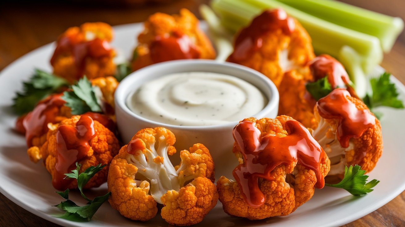 Spicy Buffalo Cauliflower Bites with Creamy Ranch Dressing