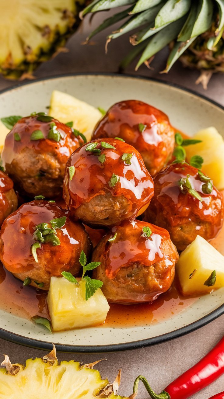 Sweet and Spicy Pineapple Meatballs