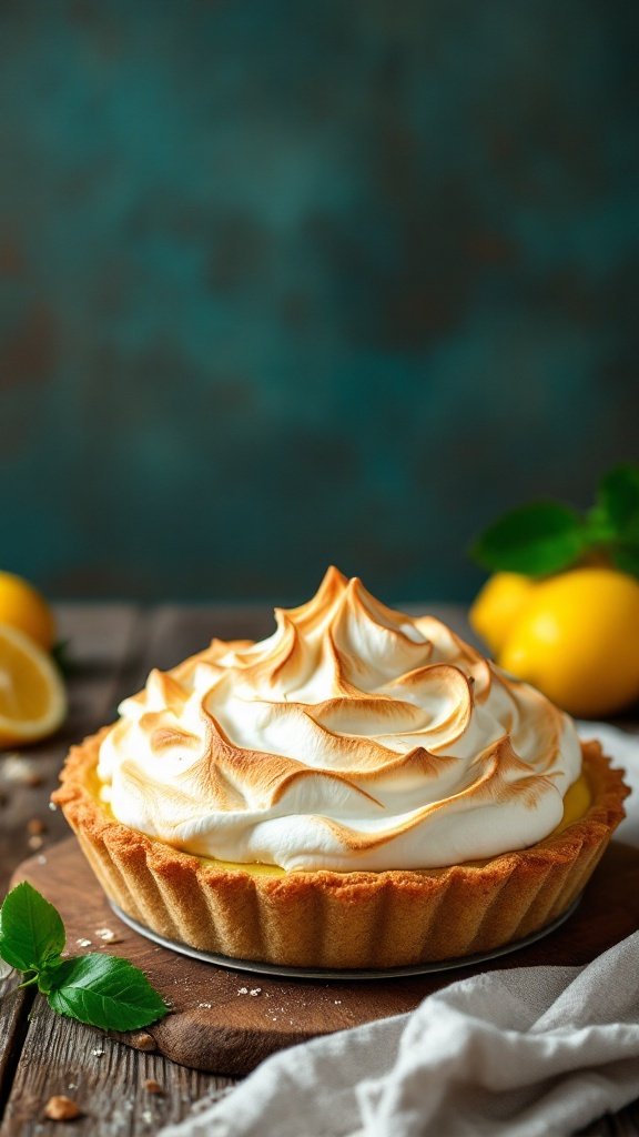 A beautifully baked Lemon Meringue Pie with a golden, toasted meringue topping.