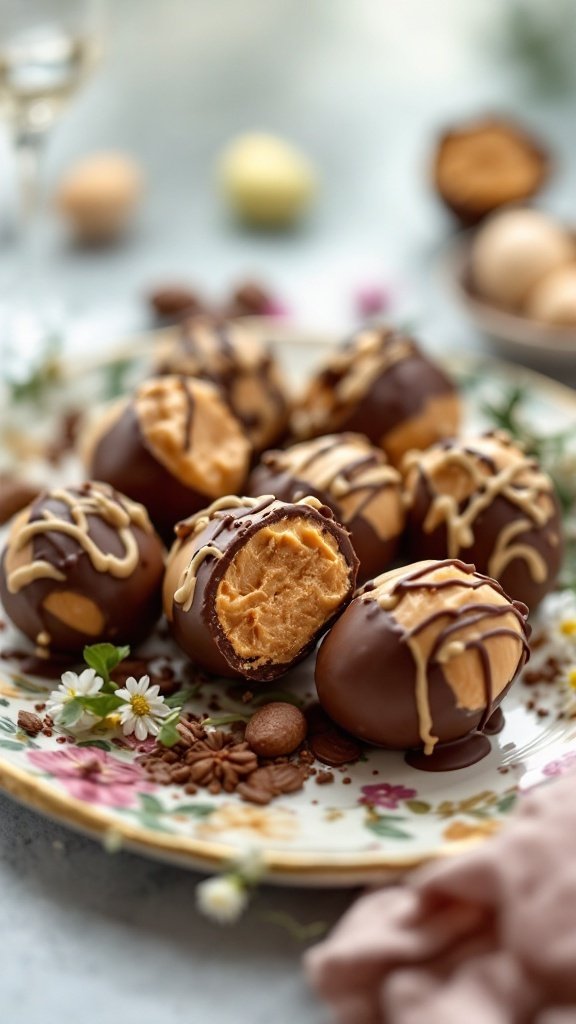 Delicious Peanut Butter Easter Eggs on a floral plate