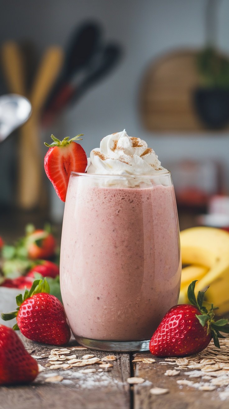 Strawberry Banana Oat Smoothie in a glass